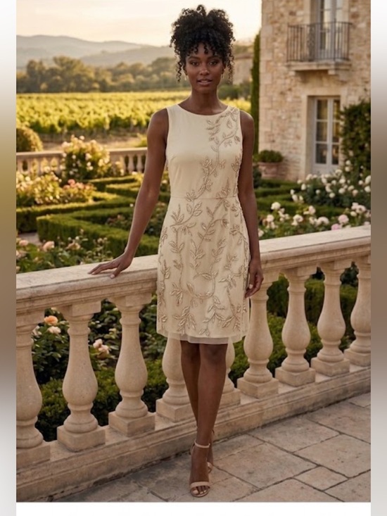 Badgley Mischka Dresses & Skirts - Badgley Mischka white with pearls sleeveless cocktail dress